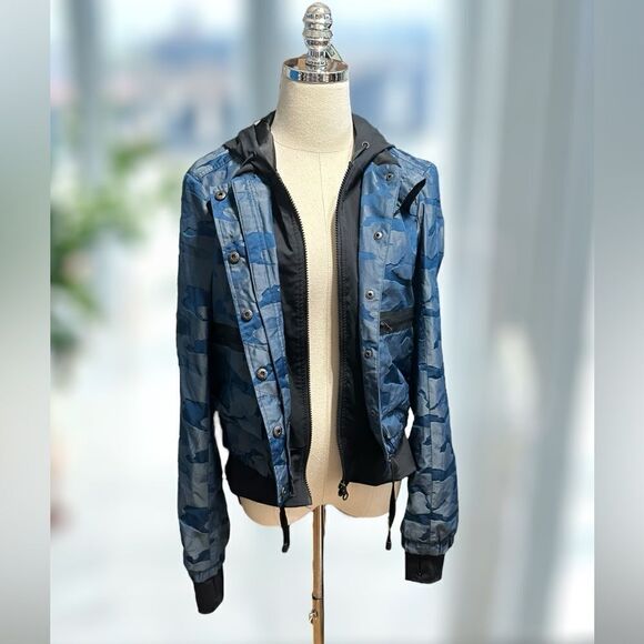 🔥 Blanc Noir Skyfall Camo Print Aviator Jacket Camo Hooded Size S - Picture 6 of 16